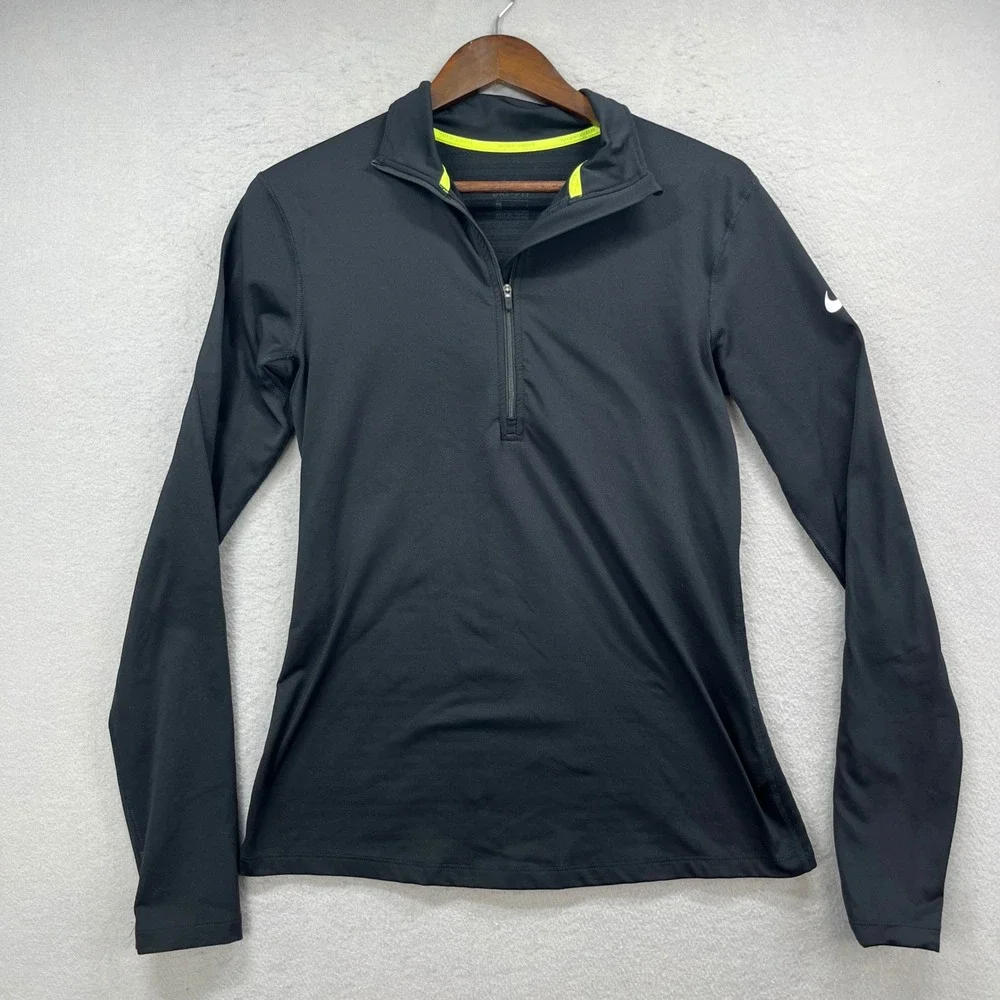 Nike Pro Pullover Womens L Black Dri-FIT Half Zip Sporty Running Training Top